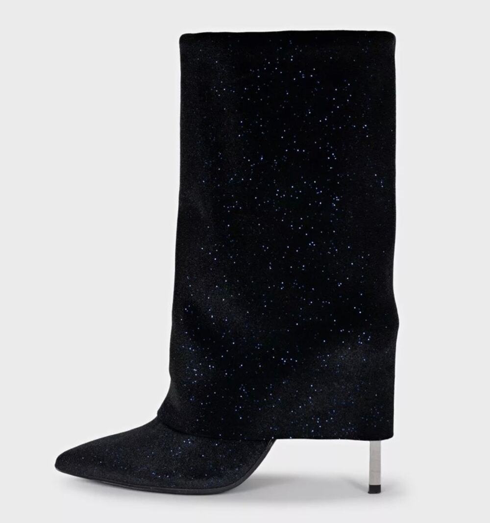 Balmain Blue Sequin Pointed Toe Stiletto Boots Sz.37
